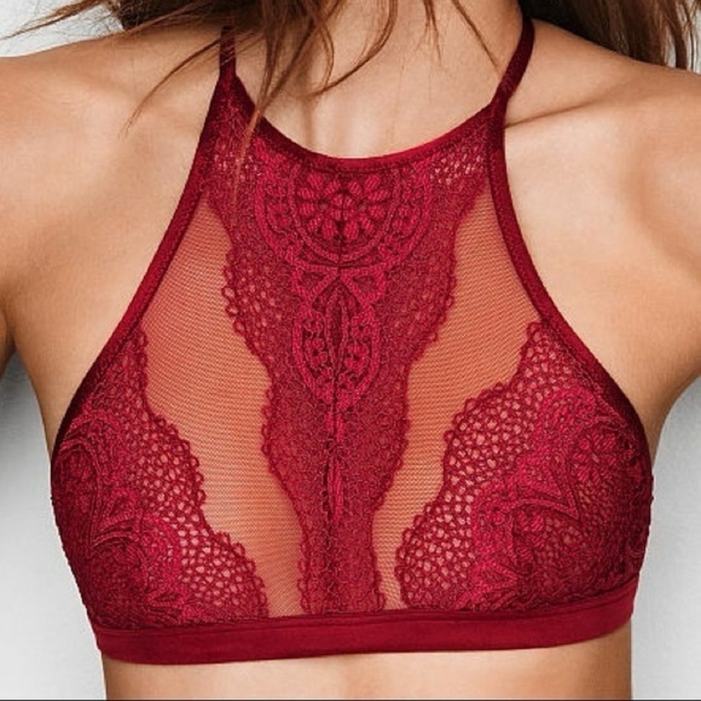 Victoria’s Secret Lace High-Neck Bralette Burgundy Cherry Red Women’s Medium